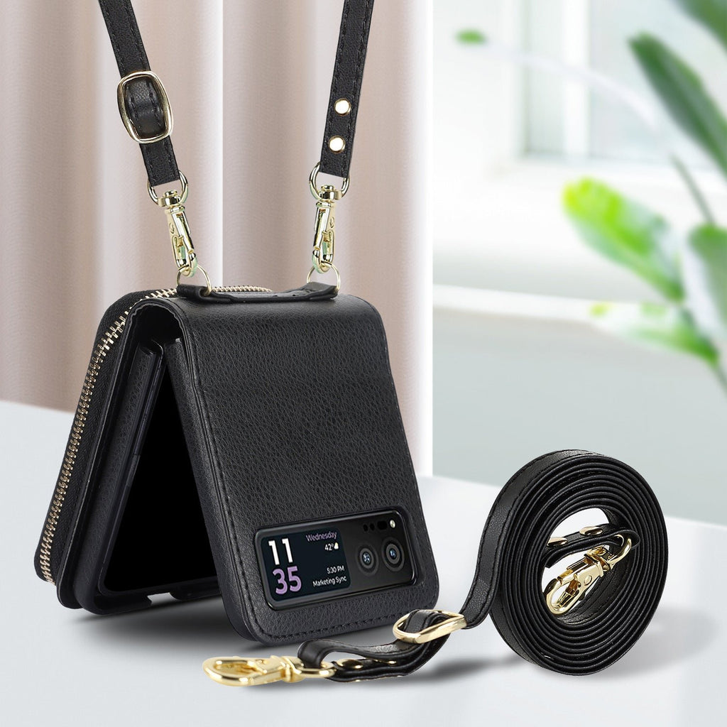 Étui en cuir avec fermeture éclair pour téléphone portable Samsung Galaxy Z Flip 3/4/5, porte-cartes 