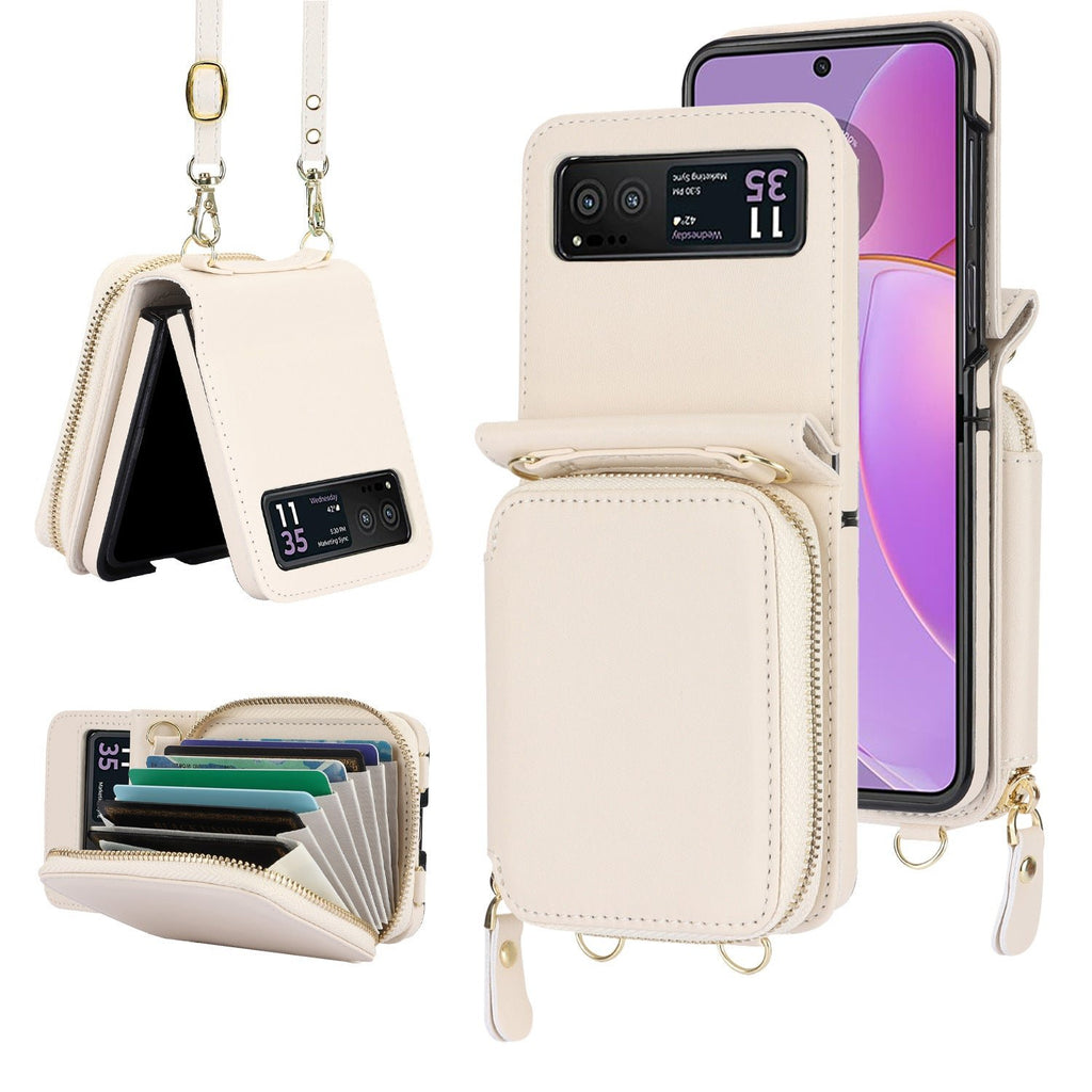 Étui en cuir avec fermeture éclair pour téléphone portable Samsung Galaxy Z Flip 3/4/5, porte-cartes 
