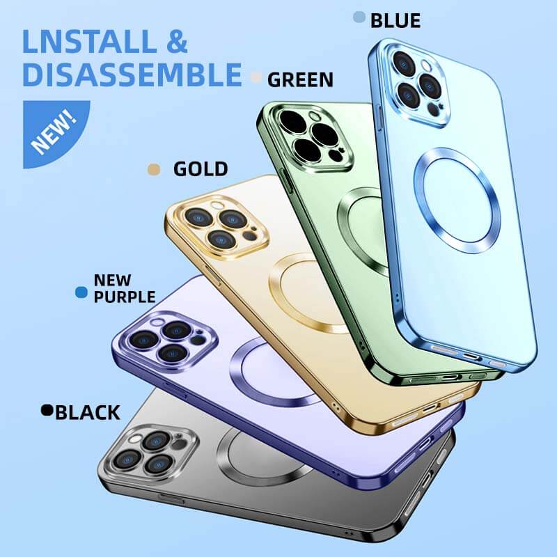 Coque iPhone à chargement magnétique sans fil avec lentille tout-en-un et galvanoplastie 