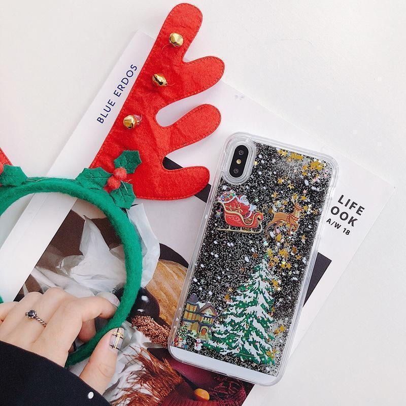 🎄Coque de téléphone portable pour iPhone avec motif poudre flash sur le thème de Noël