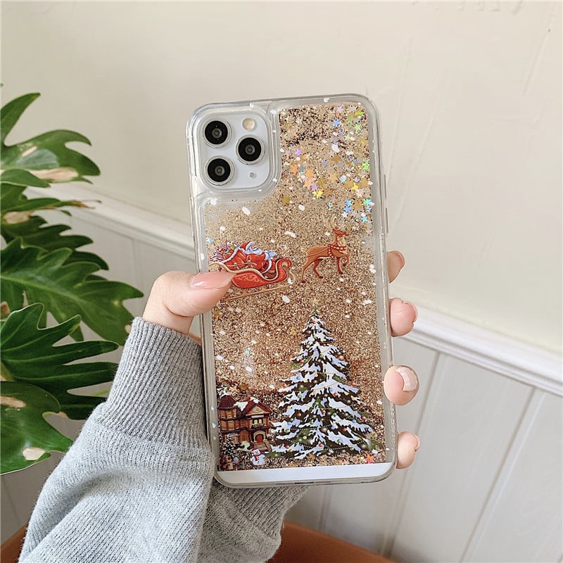 🎄Coque de téléphone portable pour iPhone avec motif poudre flash sur le thème de Noël