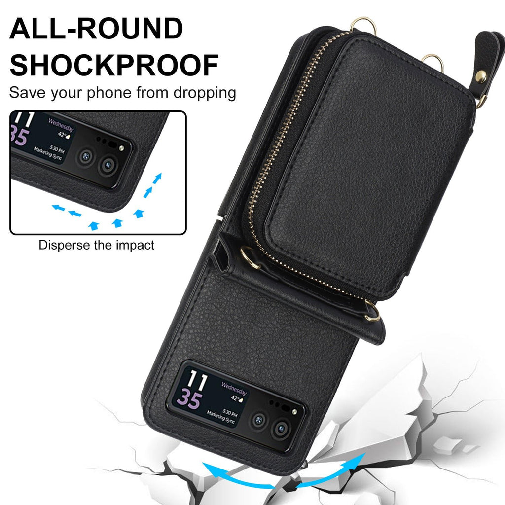 Étui en cuir avec fermeture éclair pour téléphone portable Samsung Galaxy Z Flip 3/4/5, porte-cartes 