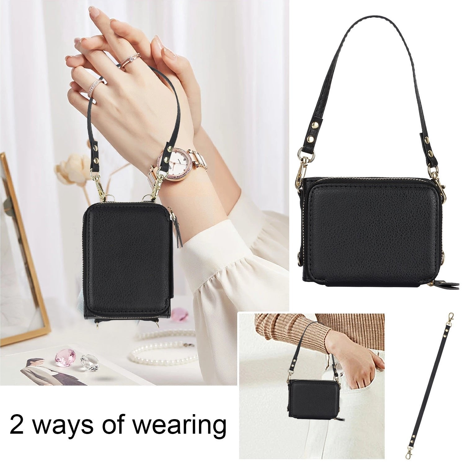 Étui en cuir avec fermeture éclair pour téléphone portable Samsung Galaxy Z Flip 3/4/5, porte-cartes 