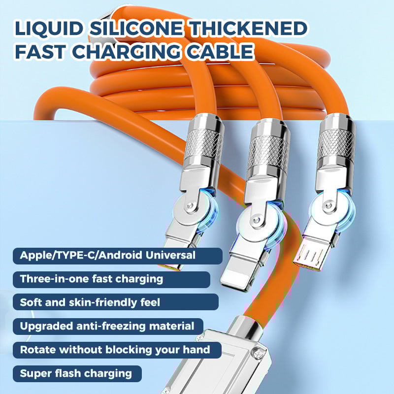 🔥Câble de données de charge rapide coudé rotatif 3 en 1 120 W⚡