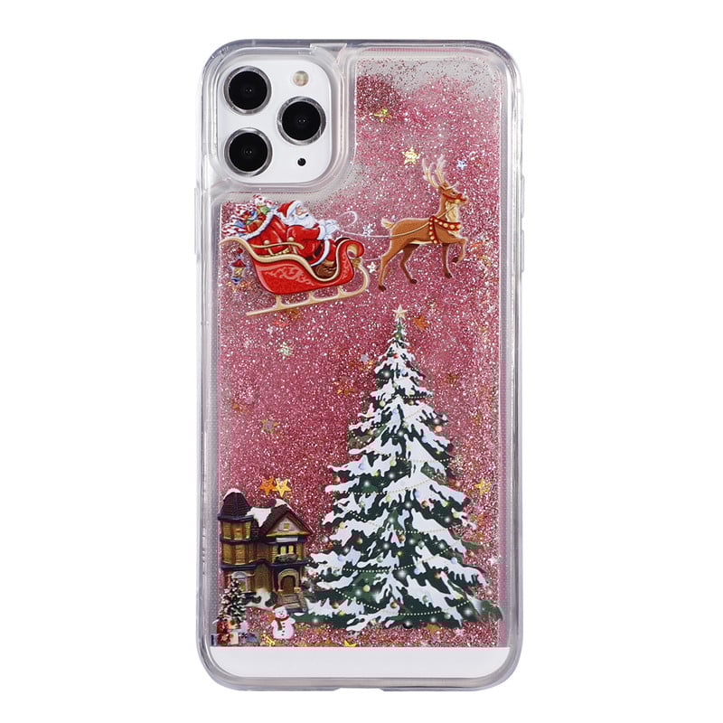 🎄Coque de téléphone portable pour iPhone avec motif de poudre flash sur le thème de Noël