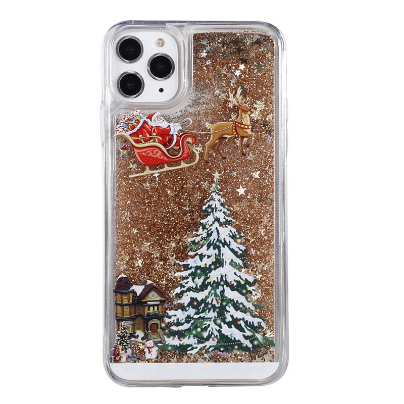 🎄Coque de téléphone portable pour iPhone avec motif poudre flash sur le thème de Noël