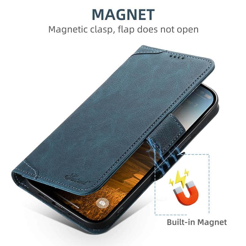 Portefeuille en cuir compatible avec étui de chargement magnétique pour iPhone