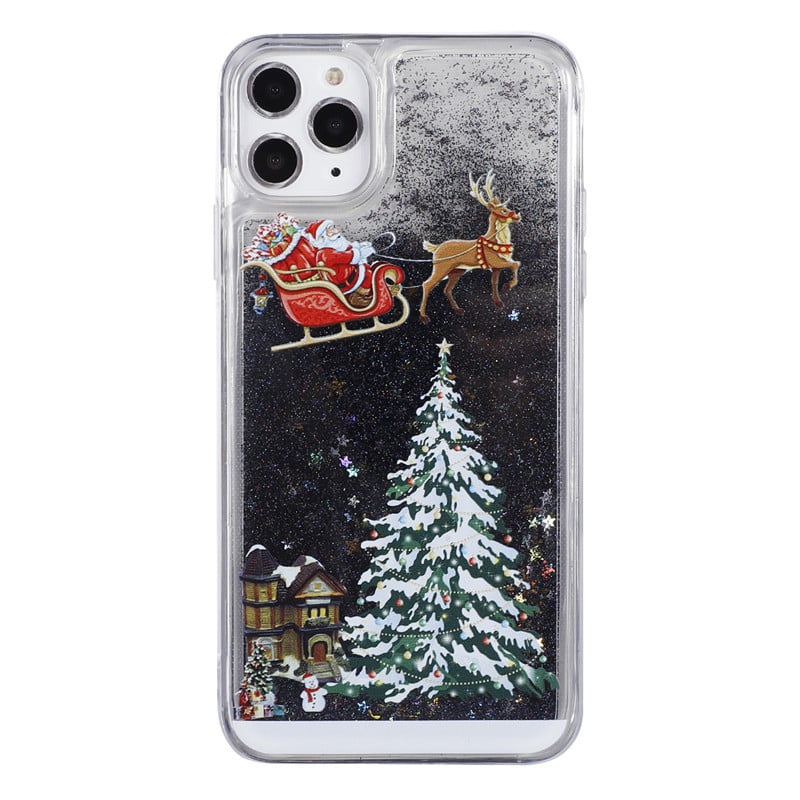 🎄Coque de téléphone portable pour iPhone avec motif de poudre flash sur le thème de Noël
