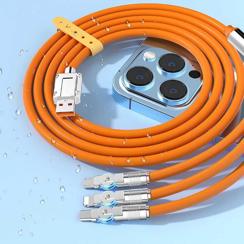 🔥Câble de données de charge rapide coudé rotatif 3 en 1 120 W⚡