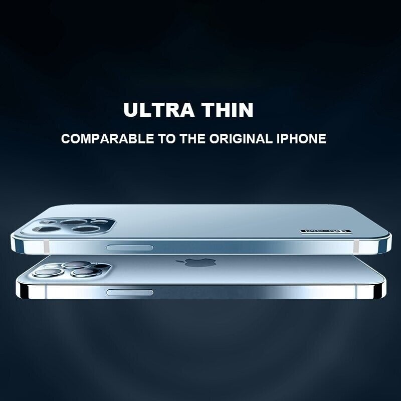 Coque mate avec cadre en acier inoxydable bleu 2024 pour iPhone 