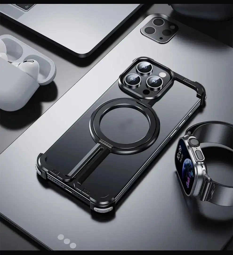 Coque de téléphone magnétique sans cadre en alliage d'aluminium de qualité aérospatiale pour iPhone 15 et Galaxy S24 