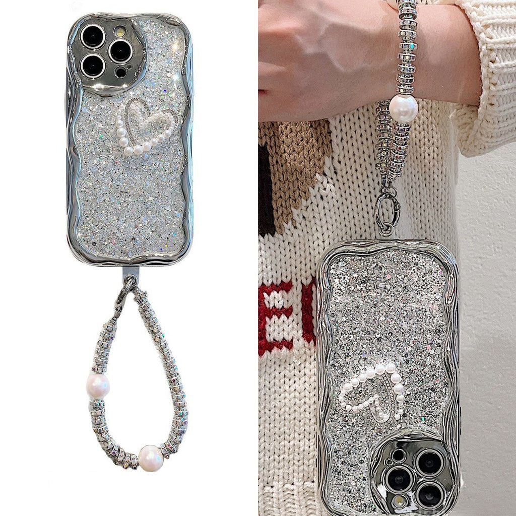 Étui de luxe léger à paillettes et chaîne de perles pour iPhone