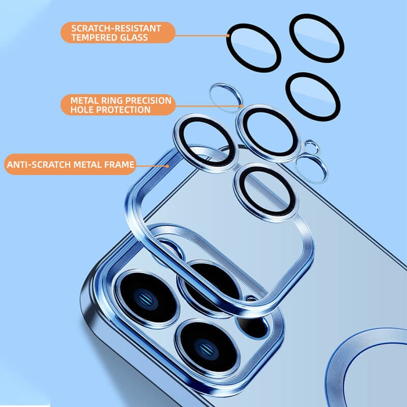 Coque iPhone à chargement magnétique sans fil avec lentille tout-en-un et galvanoplastie 