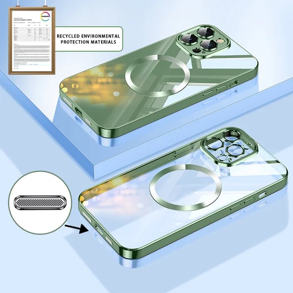 Coque iPhone à chargement magnétique sans fil avec lentille tout-en-un et galvanoplastie 