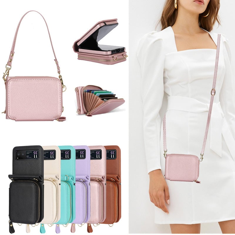 Étui en cuir avec fermeture éclair pour téléphone portable Samsung Galaxy Z Flip 3/4/5, porte-cartes 