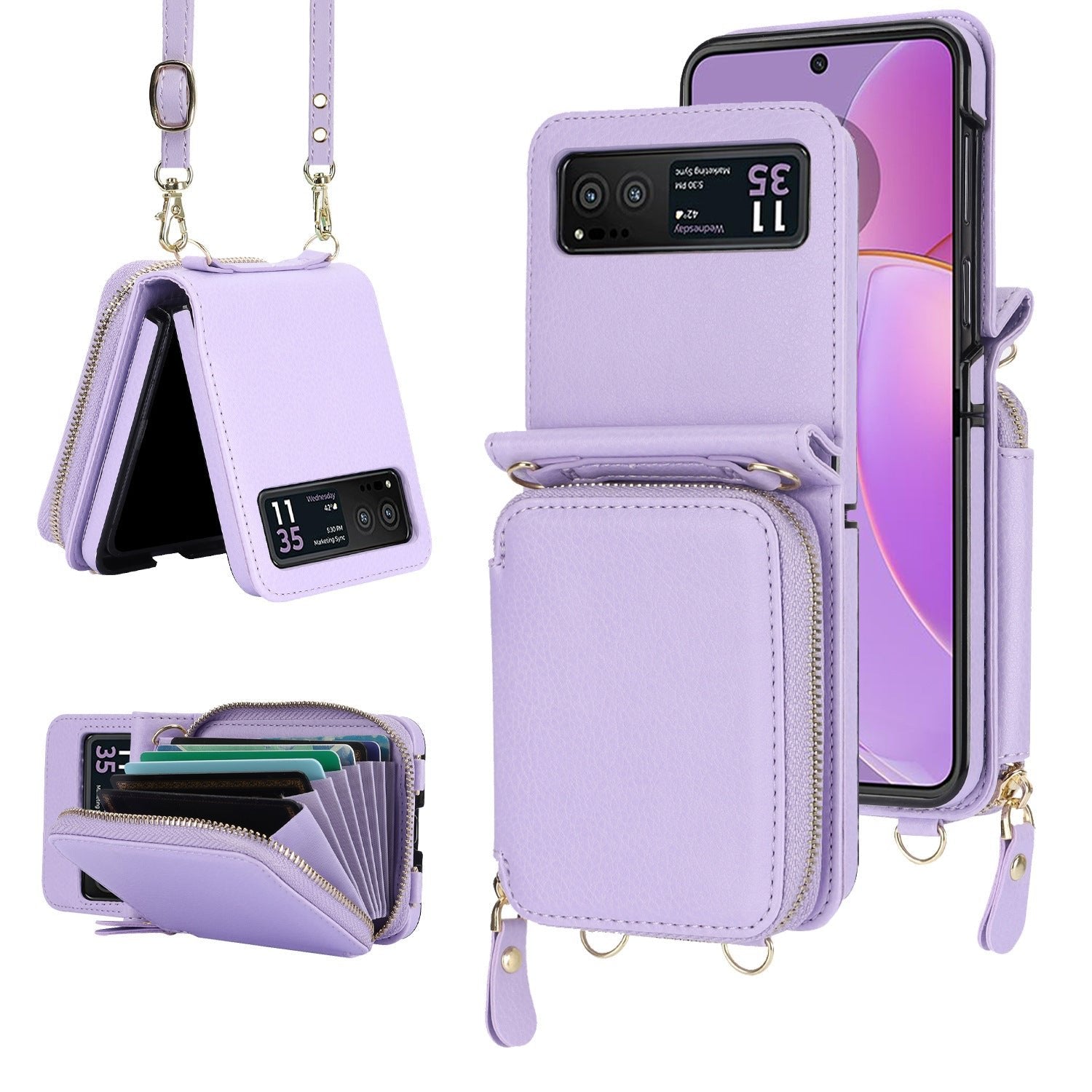 Étui en cuir avec fermeture éclair pour téléphone portable Samsung Galaxy Z Flip 3/4/5, porte-cartes 