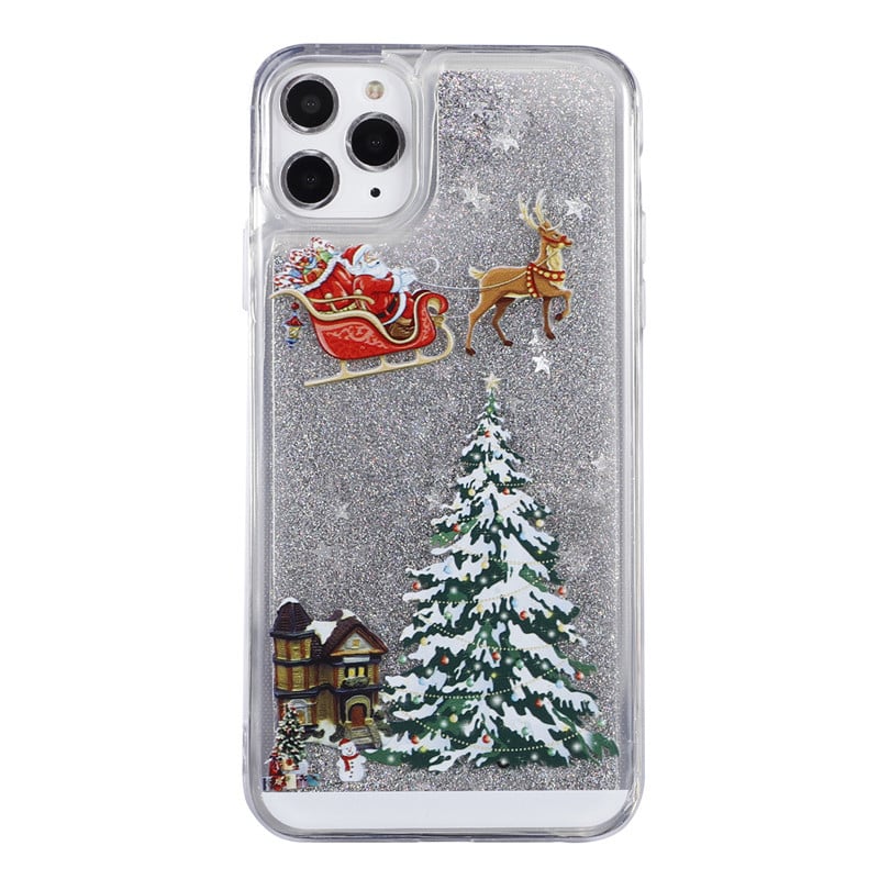 🎄Coque de téléphone portable pour iPhone avec motif poudre flash sur le thème de Noël