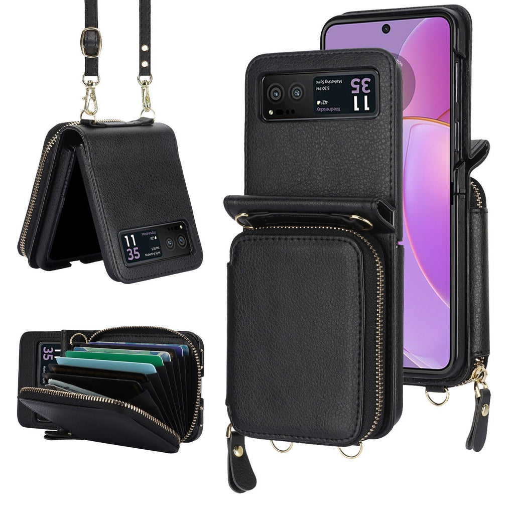 Étui en cuir avec fermeture éclair pour téléphone portable Samsung Galaxy Z Flip 3/4/5, porte-cartes 