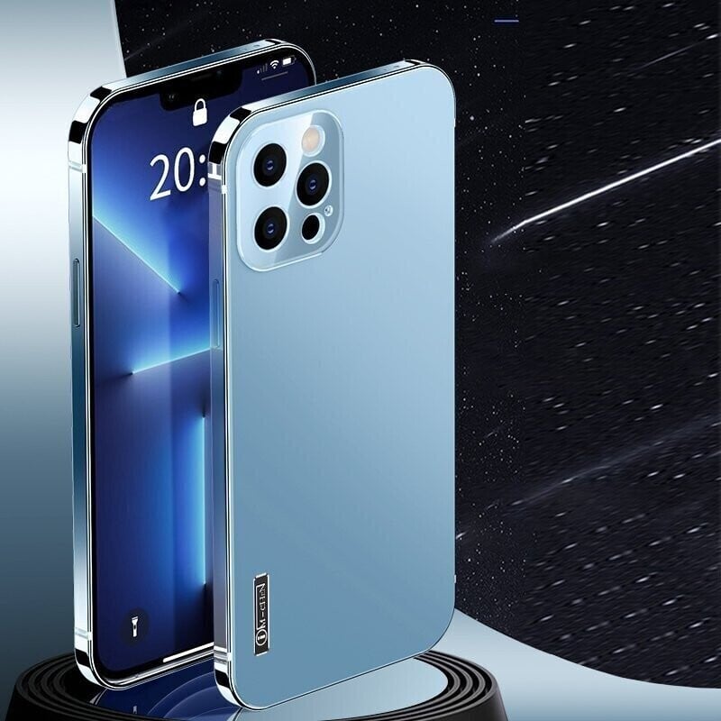 Coque mate avec cadre en acier inoxydable bleu 2024 pour iPhone 