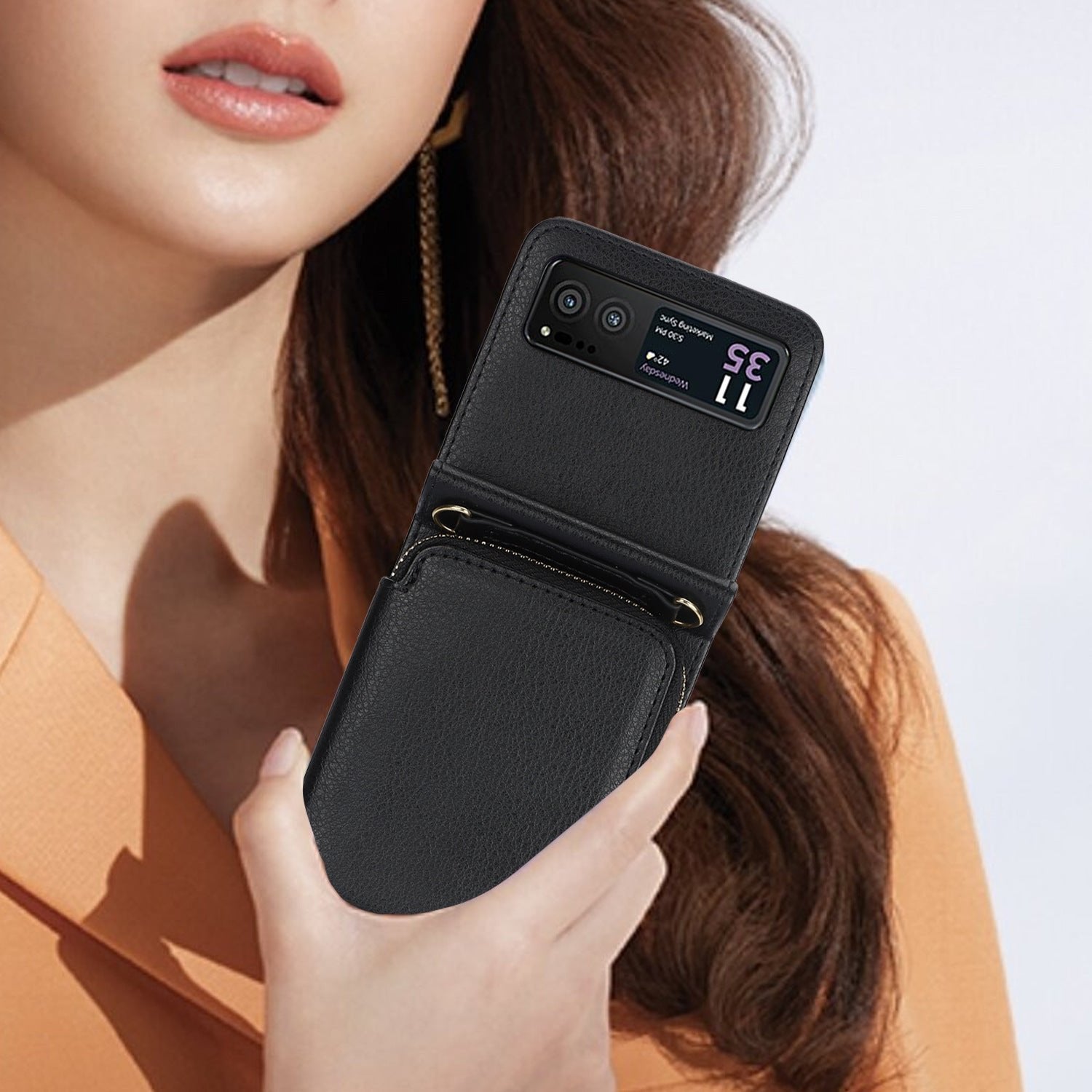 Étui en cuir avec fermeture éclair pour téléphone portable Samsung Galaxy Z Flip 3/4/5, porte-cartes 