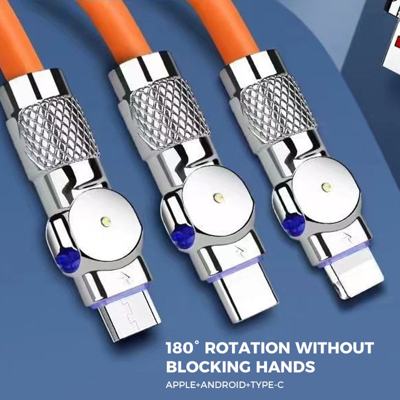 🔥Câble de données de charge rapide coudé rotatif 3 en 1 120 W⚡