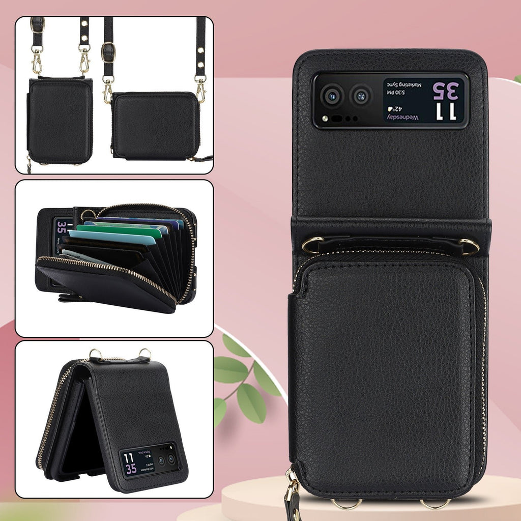 Étui en cuir avec fermeture éclair pour téléphone portable Samsung Galaxy Z Flip 3/4/5, porte-cartes 