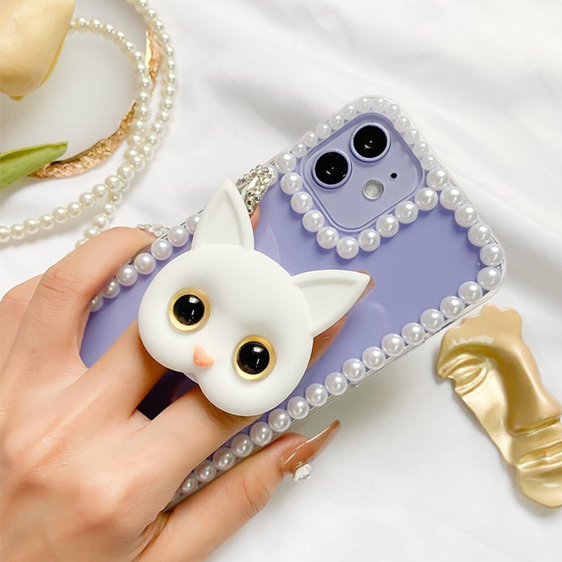 Support de téléphone 3D mignon en forme de chaton avec mini miroir