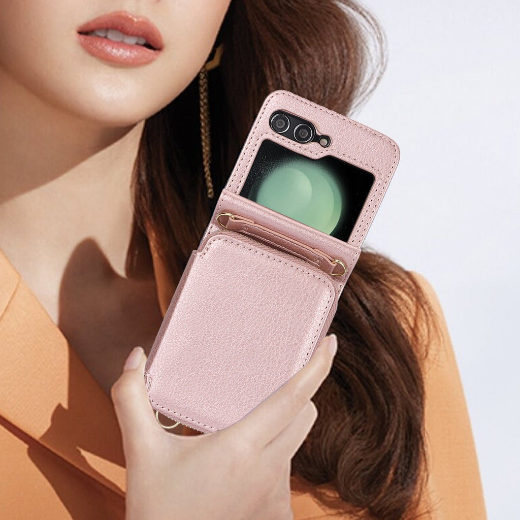 Étui en cuir avec fermeture éclair pour téléphone portable Samsung Galaxy Z Flip 3/4/5, porte-cartes 