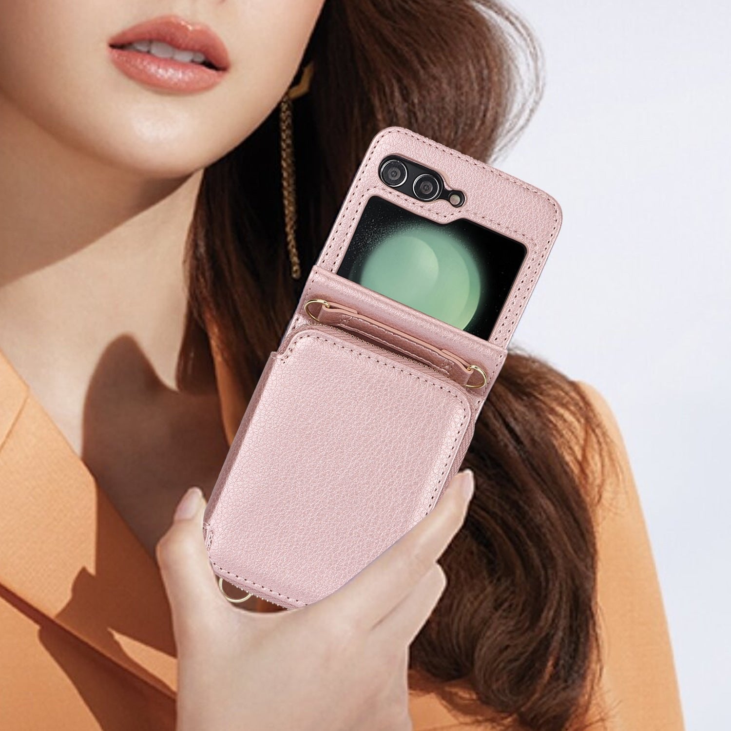 Étui en cuir avec fermeture éclair pour téléphone portable Samsung Galaxy Z Flip 3/4/5, porte-cartes 