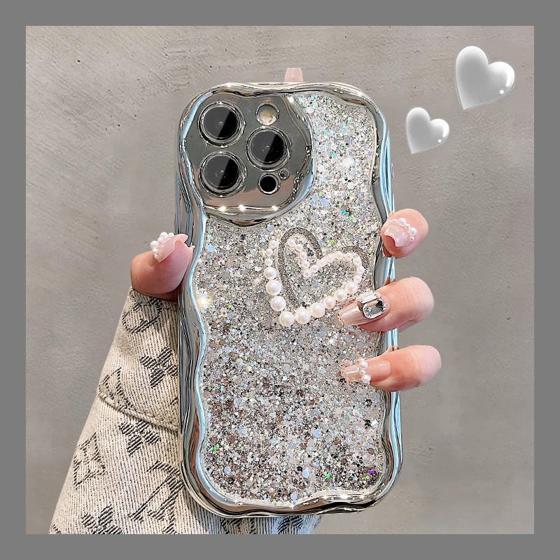 Étui de luxe léger à paillettes et chaîne de perles pour iPhone