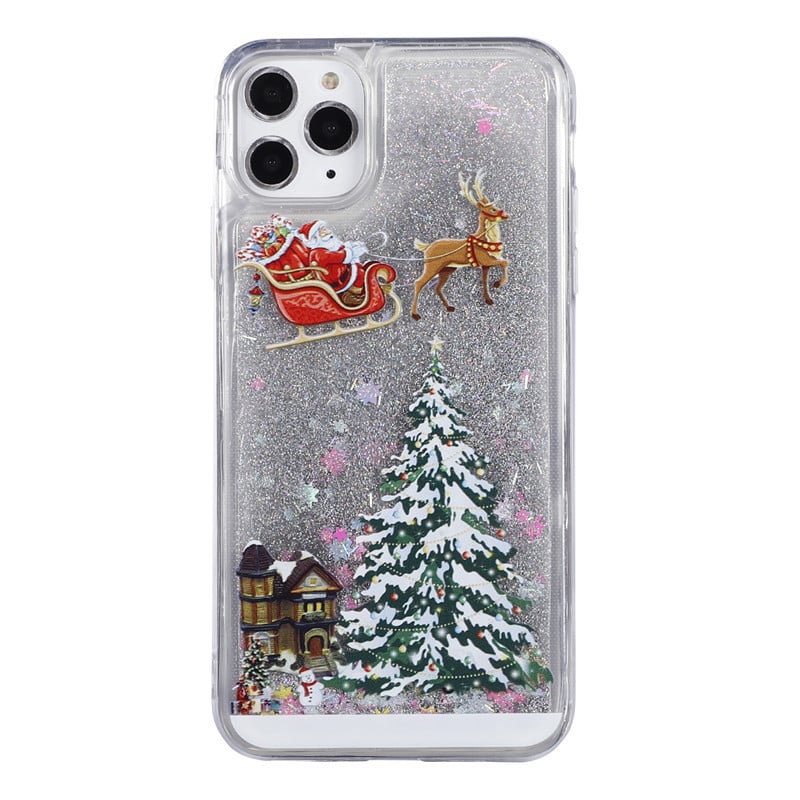 🎄Coque de téléphone portable pour iPhone avec motif de poudre flash sur le thème de Noël