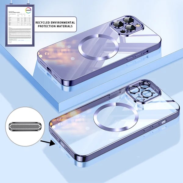 Coque iPhone à chargement magnétique sans fil avec lentille tout-en-un et galvanoplastie 