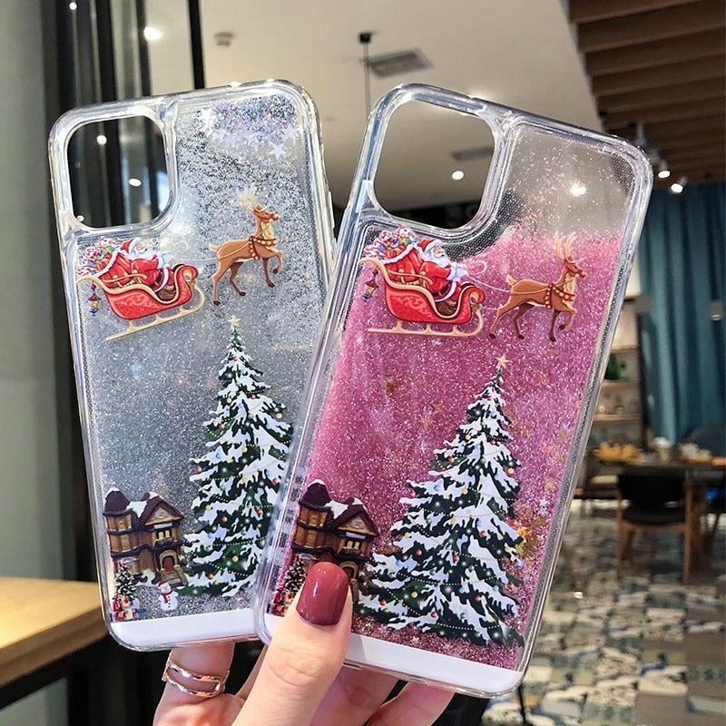 🎄Coque de téléphone portable pour iPhone avec motif de poudre flash sur le thème de Noël